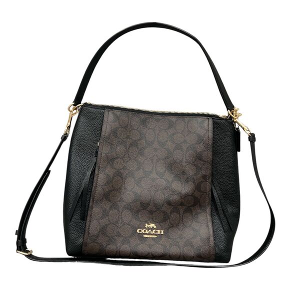NWT COACH Brown/Black Hobo Saddle Bag Signature Canvas F79993 - Picture 1 of 11